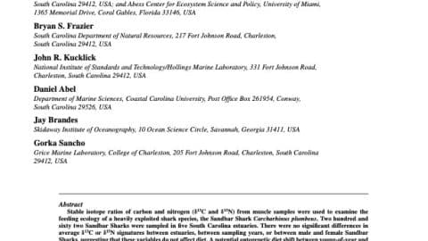 cover-Feeding-Ecology-of-the-Sandbar-Shark-in-South-Carolina-Estuaries-Revealed-through-13C-and-15N-Stable-Isotope-Analysis-page-2 cover Feeding Ecology of the Sandbar Shark in South Carolina Estuaries Revealed through C and N Stable Isotope Analysis page