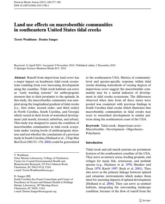 Land use effects on macrobenthic communities in southeastern United States tidal creeks