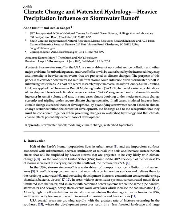 Climate Change and Watershed Hydrology—Heavier Precipitation Inﬂuence on Stormwater Runoff