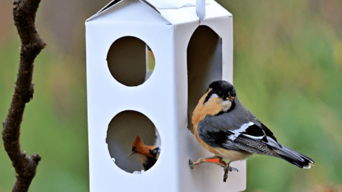 milk carton bird feeder